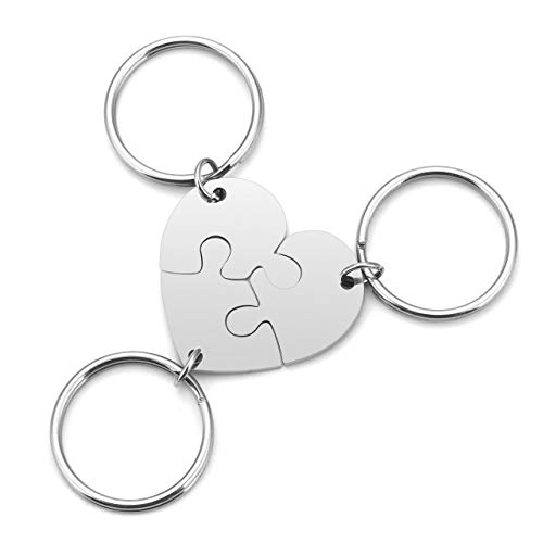 Zysta Portachiavi dell’Amicizia 3/4 Pezzi Personalizzato in Acciaio Inox Argento a Forma di Cuore Puzzle-3pcs