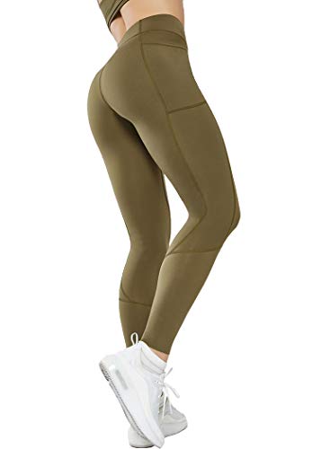AOQUSSQOA Donna Yoga Pants Sportivi Leggings Fitness Spandex Palestra Pantaloni neri Opaco (2XL, A03- Verde scuro)
