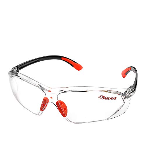 SAFEYEAR Occhiali Protettivi da Lavoro Uomo Trasparenti con Lenti antiappannamento - SG003OR Laboratorio Chimico Occhiale Protettivi Occhiali Di Protezione Colore Arancione Antiappanno Giardinaggio