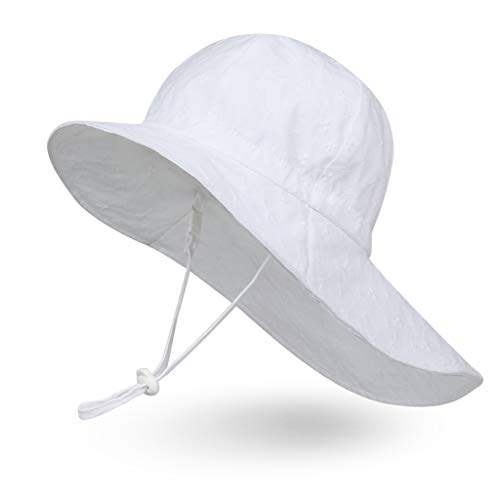 Ami&Li Bambino Cappello Collo Protezione Bambini Cotone UPF 50 Cappello da Sole Ragazza Ragazzo Infantile-L:Ricamo Bianco