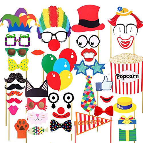Veewon 36pcs divertente partito Photo Booth puntelli fai da te Kit Red Nose Circo Clown Cosplay Fotografia Prop per Carnival Party, Matrimonio, compleanno e festa di laurea