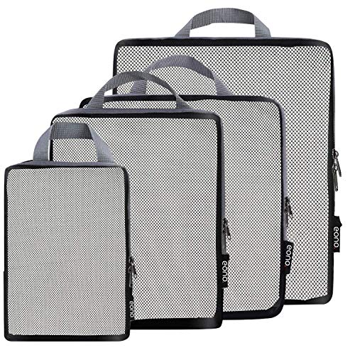 Eono by Amazon - Organizzatori da Viaggio a Compressione, Organizer per Valigie, Organizer Valigia Set, Cubo di Viaggio, Cubi di Imballaggio, Compression Packing Cube, Rete, 4 Set