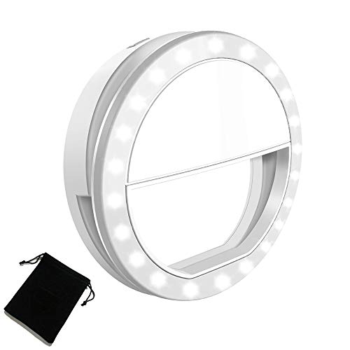 Adurei Selfie Light Ring Light con 36 LED 3 livelli di luminositàper Smartphone Tablet Fotocamera Selfie Complementare Miglioramento notturno Buio Selfie (bianco)