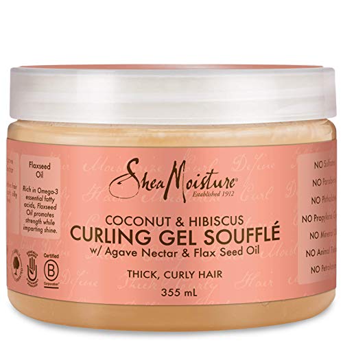 Shea Moisture, gel soufflé arricciante per capelli al cocco e ibisco, 355 ml