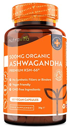 Ashwagandha Bio 500mg - Puro ed Alta Qualità KSM-66 Senza Riempitivi - Integratore Vegano Naturale di Withania Somnifera (Ginseng Indiano) - Rimedio Erboristici Ayurveda - Prodotto nel RU da Nutravita