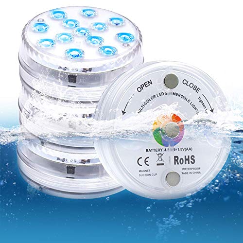 Luci a LED sommergibili con telecomando, luci a LED subacquee IP68, 13 luci a LED, 16 modalità multiple di colori per Vaso Base/Piscina/Fish Tank/Vasca Da Bagno （4PC)