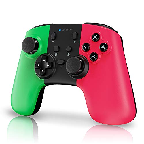 STOGA Controller per Nintendo Switch, Bluetooth Wireless Switch Pro Controller con batteria ricaricabile, Gamepad Joystick per switch con 6 assi Turbo Dual Shock Gyro (rosa e verde)
