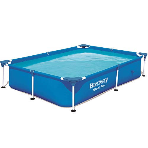 Steel Pro Piscina Frame Rettangolare Cm. 221X150X43, cap. 1.200 Lt Predisposta per Pompa Filtro, Blu, 221 x 150 x 43 cm