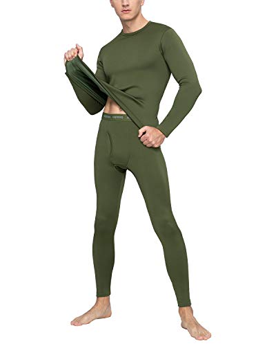 LAPASA Uomo Set Termico Invernale Ad Alta Densità Completo Termico T-Shirt Maniche Lunghe & Pantaloni Invernali Confezione Regalo Heavyweight M24 (Small, Verde Scuro(Heavyweight))