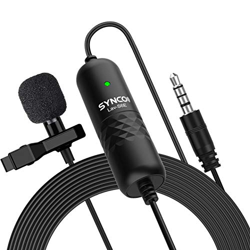 SYNCO Lav S6E Lavalier-Microfono-Clip-Mic-Omnidirezionale 6 Metri / 19,7 Piedi, Microphone Compatibile per Fotocamera, Cellulari Smartphone, Computer