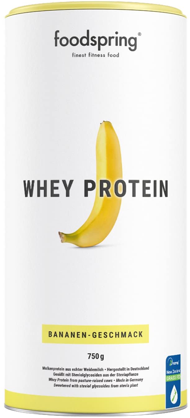 foodspring - Whey Protein alla banana - 750 g - 80% di proteine del siero del latte - Proteine per lo sviluppo muscolare