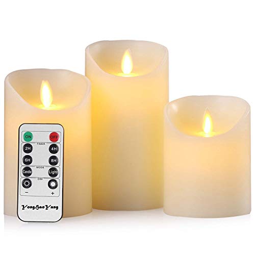 YHY Set di 3 Candele Cilindriche Senza Fiamma in Vera Cera Avorio da 4