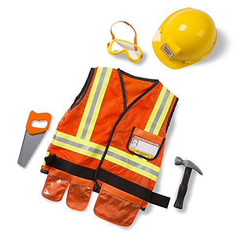 Melissa & Doug- Construction Worker Role-Play Costume Set Tessuto di Alta qualità, Lavabile in Lavatrice, Multicolore, 96020