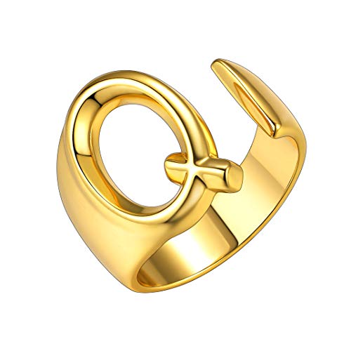 GoldChic Jewelry Q Anelli Aperti Regolabili iniziali, Anello in Oro Spesso con Lettera A-Z in Oro per Donna