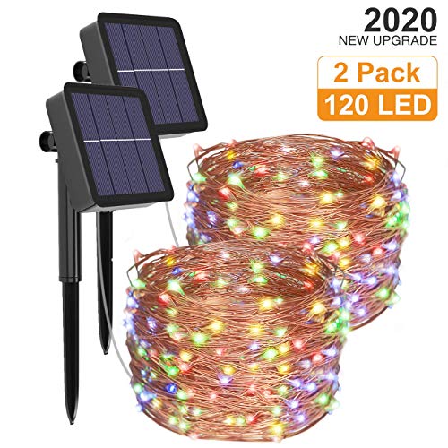 [2 Pacchi] Luci Solari Esterno, Litogo 12m 120 LED Catena Luminosa Esterno Filo Luci Led 8 modalità Lucine da Esterno Decorative Per Giardino, Natale, Patio, Cortile, Matrimonio, Festa (Multicolore)