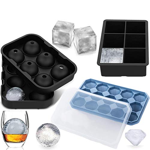 JiaHome Stampi per cubetti di Ghiaccio, in Silicone, con Coperchio,per congelatore, Whisky, Cocktail e Altre Bevande, Cubetti di Ghiaccio(3 Pezzi)