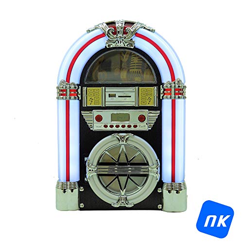 NK Mini Jukebox con Am/FM/USB/SD/BT/Lettore CD - Luci LED, Musica, Altoparlante, Home Audio, Bluetooth