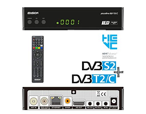 Edision, PICCOLLINO, ricevitore combo S2 + T2/C H.265/HEVC (DVB-S2, DVB-T/T2, DVB-C), full HD, USB, colore nero