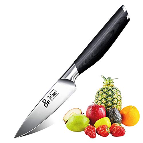 DDF iohEF Coltello Frutta, Coltello Spelucchino Coltello da Cucina Professionale 9.5cm Lama Tedesca in Acciaio Inossidabile Tagliare a Cubetti Frutta, Verdura con Confezione Regalo