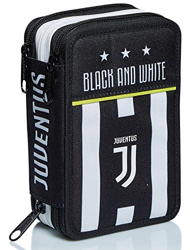 Astuccio 3 Scomparti Juventus, Best Match, Bianco e Nero, con penne, matite, colori e altro ancora