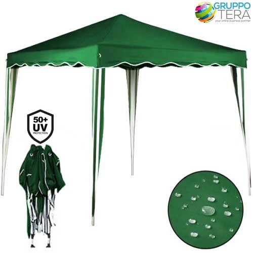 BAKAJI Gazebo 3x3 Mt Pieghevole Impermeabile Richiudibile 3 x 3 Tendone Giardino, Telo Impermeabile, Struttura Metallo Apertura e Chiusura a Fisarmonica, Modello Ischia (Verde)