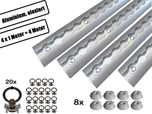 NTG 4 x 1 m binario in alluminio per airline, forma rotonda semicircolare, con fori da 1 m, 1000 mm, set di avviamento con 20 raccordi in alluminio e 8 tappi terminali