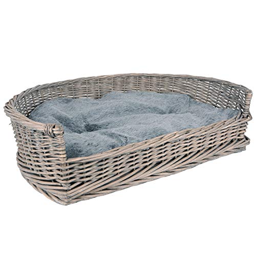RM E-Commerce, lettino per cani, cesta in vimini misura S–XL con cuscino grigio, per cani di grande e piccola taglia