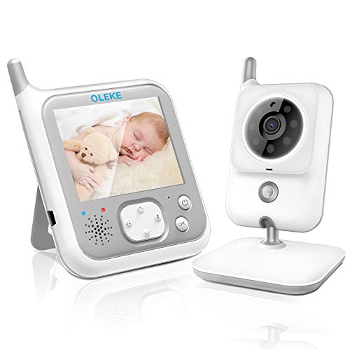 OLEKE Baby Monitor Videocamera con schermo da 3.2 '' Funzione di VOX Visione Notturna Audio Bidirezionale 8 ninne nanne Telecamera di Sorveglianza per bambino Sensore di Temperatura