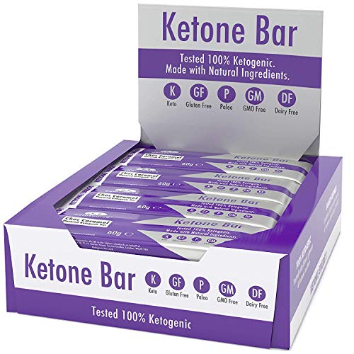 Ketone Bar (Scatola da 12 barrette) | Snack Bar chetogenico | Contiene Ketone Boosting Pure C8 MCT | Paleo & Keto Friendly | Senza glutine | Sapore di caramello al cioccolato | Ketosource®