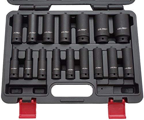 US PRO B1340 - Set di 16 bussole per avvitatore a percussione, inserto da 1/2