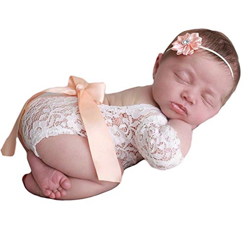 Puntelli per fotografia per neonato Coperti per foto per neonato Abiti per ragazza per foto Puntelli per merletto (Arancione chiaro)
