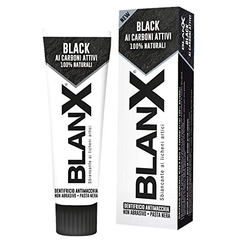 BlanX, Dentifricio Classic Black, Dentifricio con Carbone Attivo Sbiancante, Naturale, Non Abrasivo, per Denti Bianchi, Pacco da 12 x 75 ml