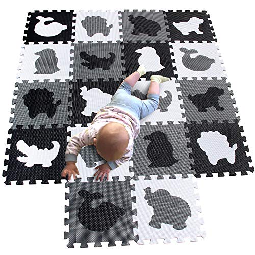 MQIAOHAM tappeto incastro mattonelle gioco bambini imbottito tappeti puzzle tappetini grande Nero bianco grigio P051HBH
