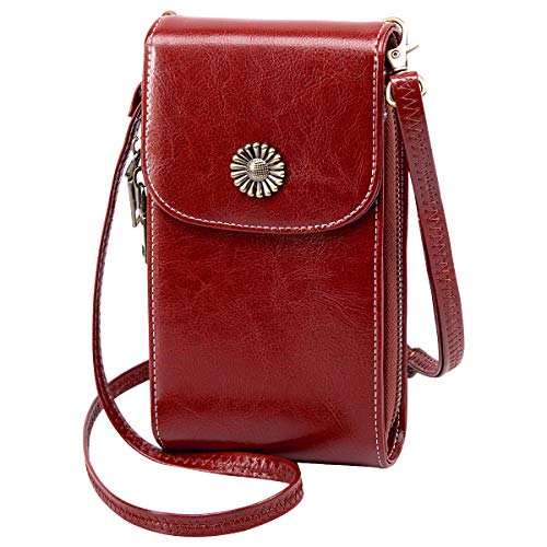 TEUEN Borsa a Tracolla per Cellulare Donna Piccolo Pelle Vera con Tanti Scomparti Borsa Porta Cellulare Tracolla Donna Multitasche, Borsa Portafoglio Donna Tracolla con Cerniera 5 Carte