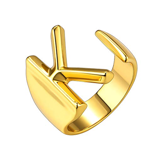 GoldChic Jewelry Anello Aperto Regolabile Iniziale K, Anello con Lettera A-Z Placcato in Oro 18 carati per Donna