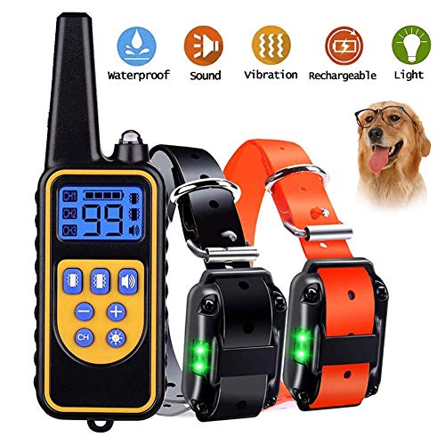 JJOBS Collare Addestramento per Cane, Controllo Remoto di 800 Metri, Impermeabile Ricaricabile con Vibrazione, Suono e Luce LED 3 Modelli (2 Cane)