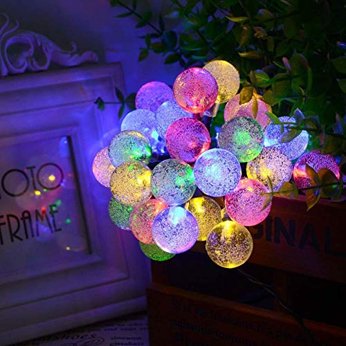 Catena Luminosa Esterno Solare 11M 60 LED Crystal Lampadine Impermeabile 8 Modalità Illuminazione Luce Decorazione per Giardino Matrimoni Casa Feste(Multicolore)