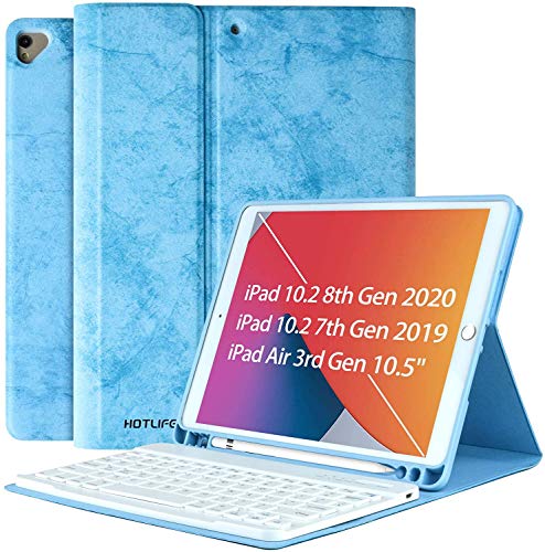 Tastiera Custodia per iPad 10.2 8a Generazione 2020/iPad 10.2 2019 7a Generazione/iPad pro 10.5'' 2017/iPad Air 3, Custodia con Slot per Penna e Tastiera Italiana Staccabile Bluetooth (Blu Cielo)