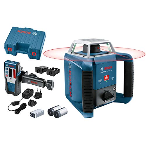 Bosch Professional GRL H Laser Rotante Con LR1, Pannello A Singolo Tasto, Portata Fino A 400 m Diametro, In Valigetta, Nero/Blu