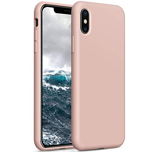 YATWIN Compatibile con Cover iPhone X 5,8'', Compatibile con Cover iPhone XS Silicone Liquido, Protezione Completa del Corpo con Fodera in Microfibra, Rosa Sabbia