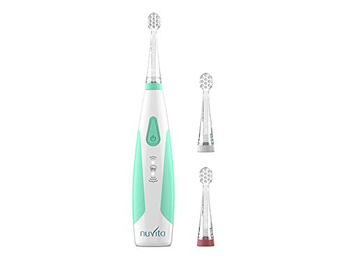 Nuvita 1151 Sonic Clean&care Spazzolino Elettrico Bambini - Tecnologia Sonic a 3 Velocità - 3 Testine Incluse (3-36 Mesi) - Allarme 2 Min - Testine Disponibili per Spazzolino (3-5 Anni) - Marchio EU