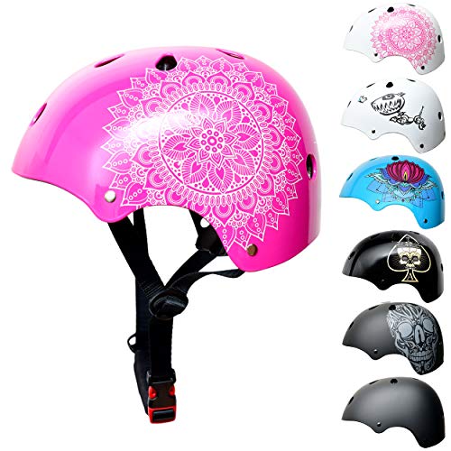SkullCap® BMX & Casco per Skater Casco - Bicicletta & Monopattino Elettrico, Design: Pink Mandala, Taglia: S (53-55 cm)