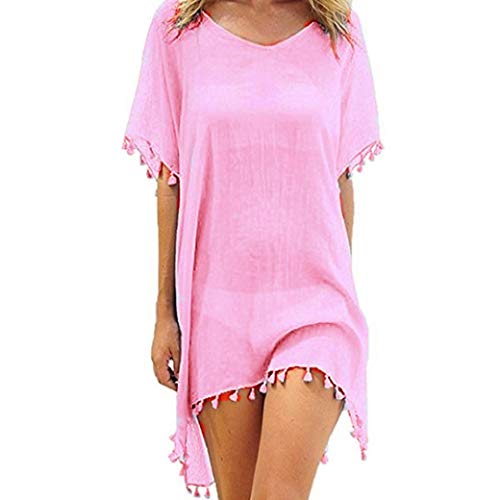 heekpek Abito Chiffon Copricostume Donna Mare Vestito Estivo Bikini Cover Up Nappa Pom Pom Chiffon Irregolare Leggero e Comodo