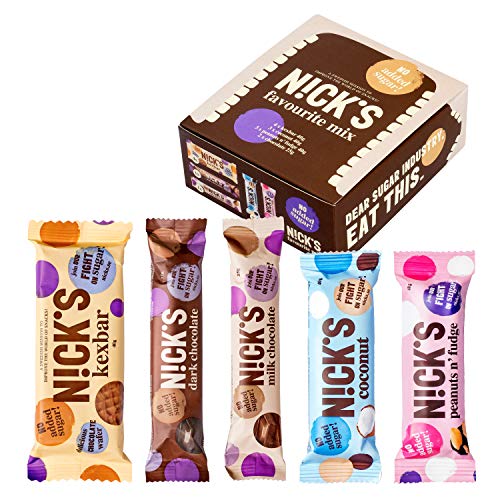 NICKS Favorite Mix Box, Barrette di cioccolato assortite, senza zuccheri aggiunti, senza glutine (10x40g + 2x25g)