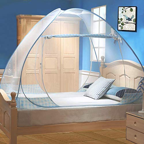 Zanzariera Letto, Digead Zanzariere Pieghevole, Doppia porta in Poliestere Misto, Facile da Installare, leggero e traspirante, 150 * 200cm Zanzariera da Letto - Bordo blu