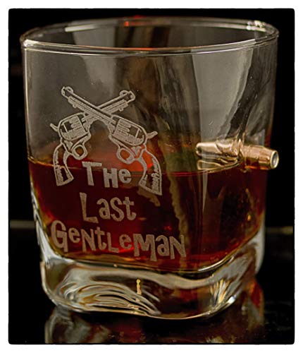 KolbergGlas Regalo per Uomini Bicchiere da Whisky con calibro proiettile reale 308 e gratuito- Incisione- The Last Gentleman-