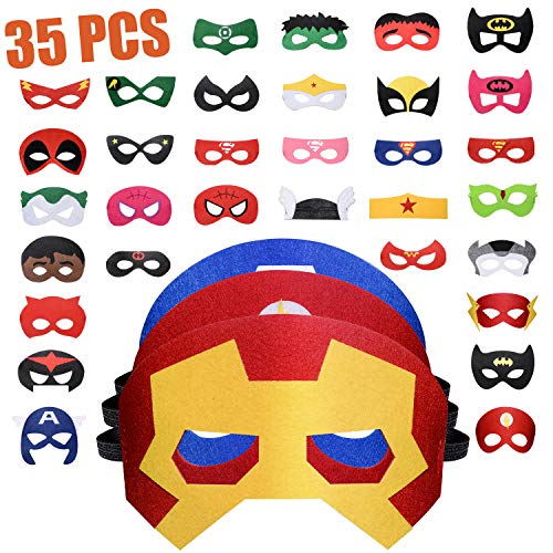 Maschere di Supereroi 35 Pezzi, Maschere Feltro Superhero Mask con Corda Elastica, Supereroi Maschere Cosplay Maschere per Bambini Adulti Mascherata per Feste Mascherine