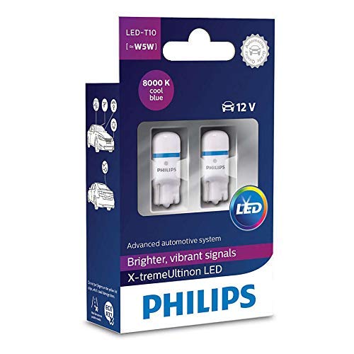 Philips 127998000KX2 X-treme Vision LED T10 8000K CeraLight, Diffusione Uniforme della Luce a 360°, confezione da 2