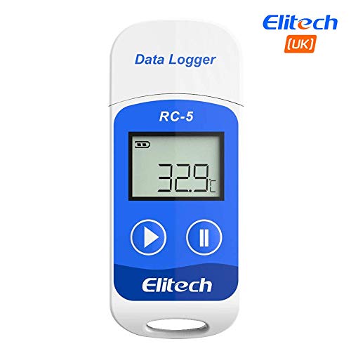 Elitech RC-5 Rilevatore di temperatura, Temperatura Data Logger, Registratore Digitale di USB con Display LCD, Capacità di Registrazione di 32000 punti, -30°C a +70°C