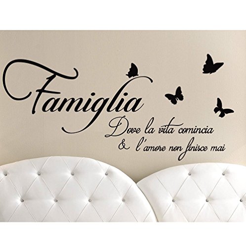 ADESIVI MURALI FRASI FAMIGLIA DOVE LA VITA COMINCIA WALL STICKERS FRASE CITAZIONE ADESIVO MURALE DECORAZIONE INTERNI StickerDesign - Misura 100 x 46 CM